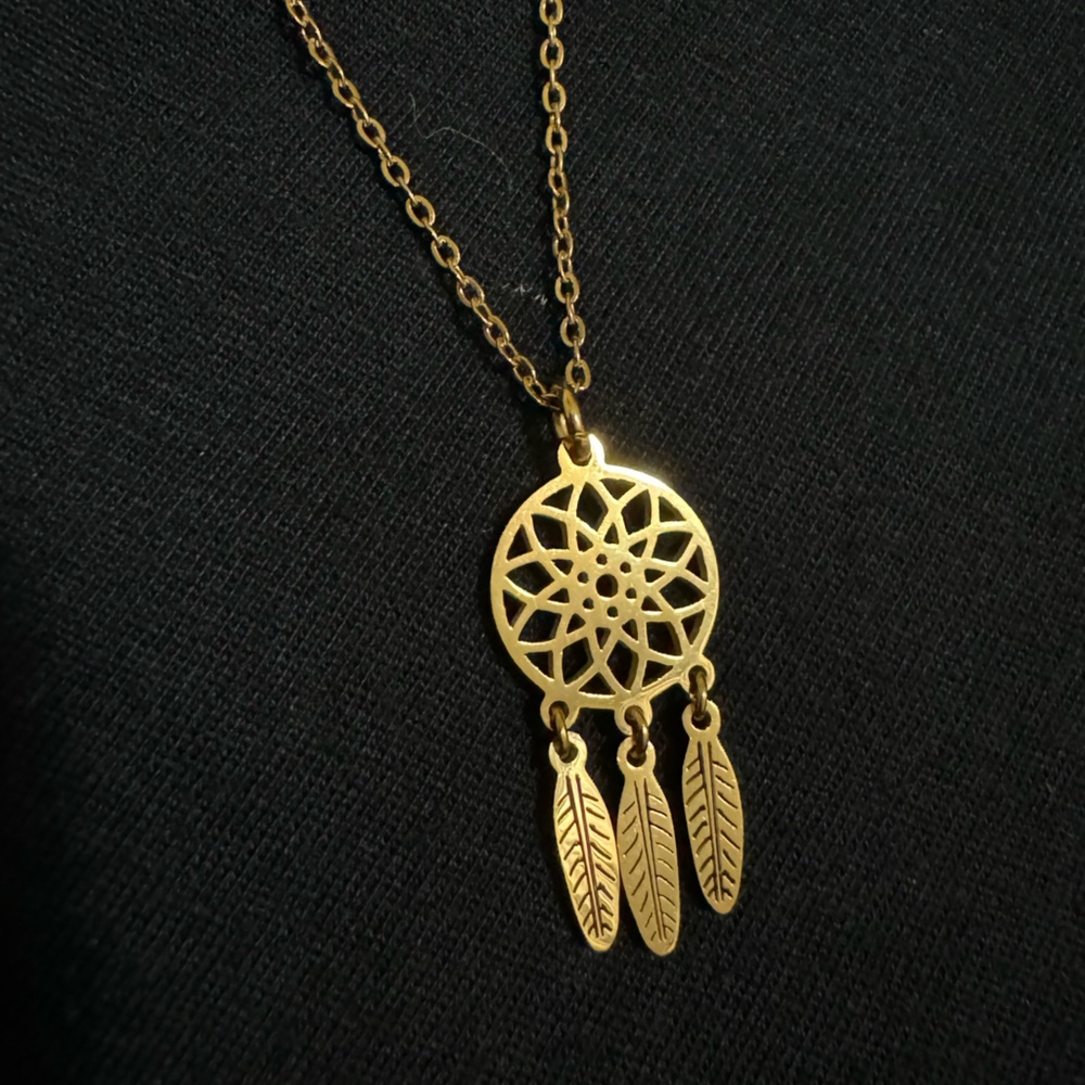Dream Catcher Feather Round Gold Necklace
